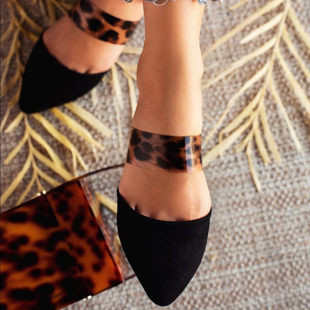 NEW** LADIES LEOPARD/ CLEAR ALMOND TOE FLAT MULES - Picture 5 of 5